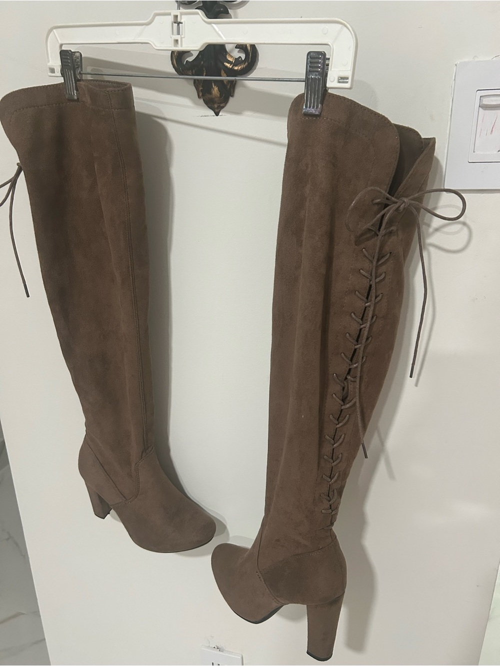 TOP Moda Brown Suede Over-the-Knee Lace-Up Boots